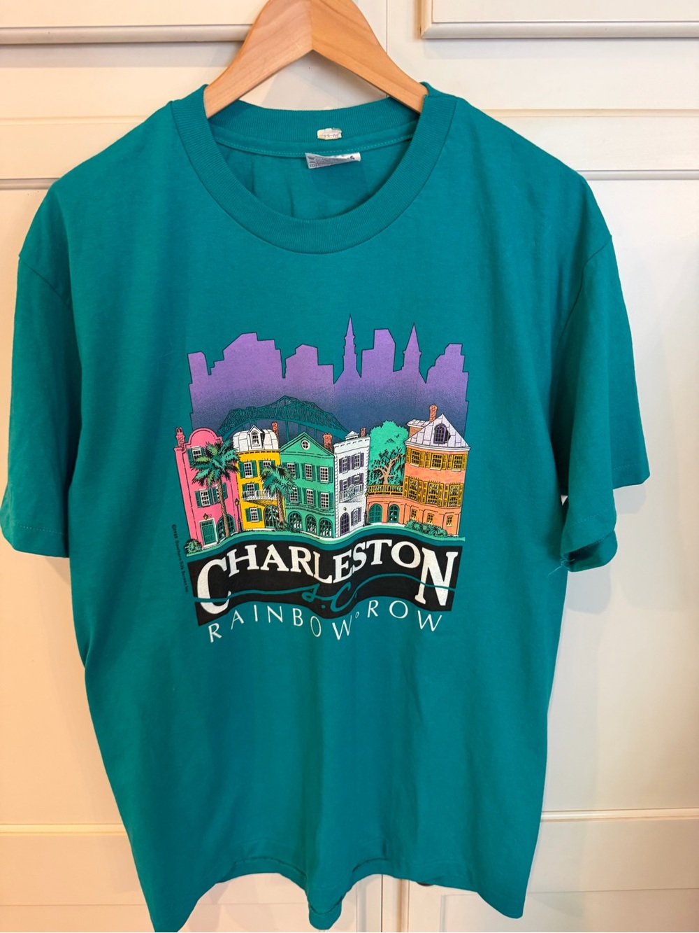 90s vintage Charleston Rainbow Row Teal Graphic Tee